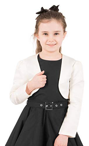 BlackButterfly Kinder Satin Langarm Bolero Mädchen (Elfenbein, 11-12 Jahre) von BlackButterfly