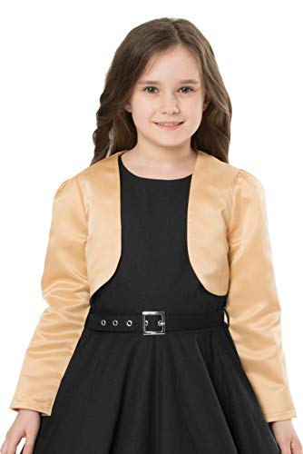 BlackButterfly Kinder Satin Langarm Bolero Mädchen (Gold, 13-14 Jahre) von BlackButterfly