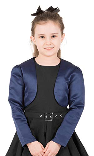 BlackButterfly Kinder Satin Langarm Bolero Mädchen (Nachtblau, 11-12 Jahre) von BlackButterfly