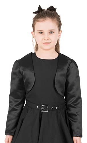 BlackButterfly Kinder Satin Langarm Bolero Mädchen (Schwarz, 5-6 Jahre) von BlackButterfly