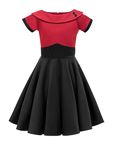 BlackButterfly Kinder 'Valerie' Vintage Clarity Mädchen Kleid im 50er-Jahre-Stil (Rot, 7-8 Jahre) von BlackButterfly
