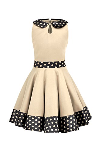 BlackButterfly Kinder 'Zoey' Vintage Polka-Dots Kleid im 50er-Jahre-Stil (Champagner, 13-14 Jahre) von BlackButterfly