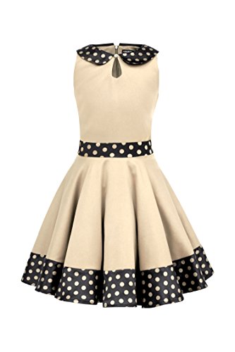 BlackButterfly Kinder 'Zoey' Vintage Polka-Dots Kleid im 50er-Jahre-Stil (Champagner, 5-6 Jahre) von BlackButterfly