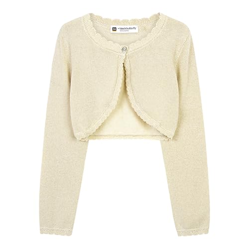 BlackButterfly Mädchen Langarm Bolero Funkeln Strickjacke Kinder (Champagnergold, 11-12 Years) von BlackButterfly