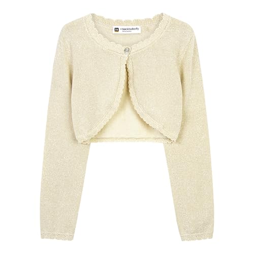 BlackButterfly Mädchen Langarm Bolero Funkeln Strickjacke Kinder (Champagnergold, 7-8 Years) von BlackButterfly