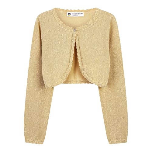 BlackButterfly Mädchen Langarm Bolero Funkeln Strickjacke Kinder (Gold, 3-4 Years) von BlackButterfly