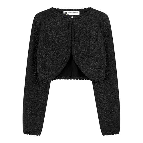 BlackButterfly Mädchen Langarm Bolero Funkeln Strickjacke Kinder (Schwarz, 7-8 Years) von BlackButterfly