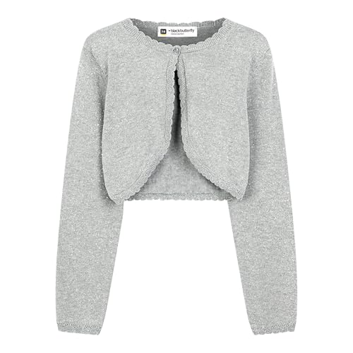 BlackButterfly Mädchen Langarm Bolero Funkeln Strickjacke Kinder (Silber, 13-14 Years) von BlackButterfly