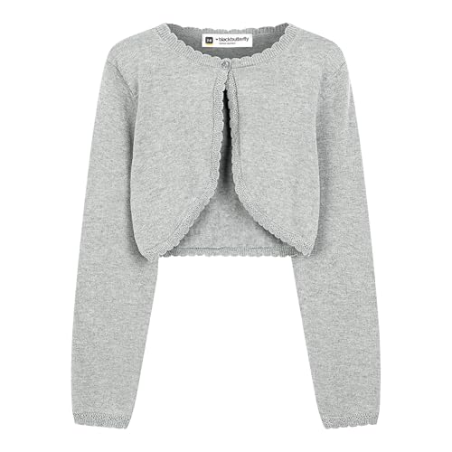BlackButterfly Mädchen Langarm Bolero Funkeln Strickjacke Kinder (Silber, 3-4 Years) von BlackButterfly