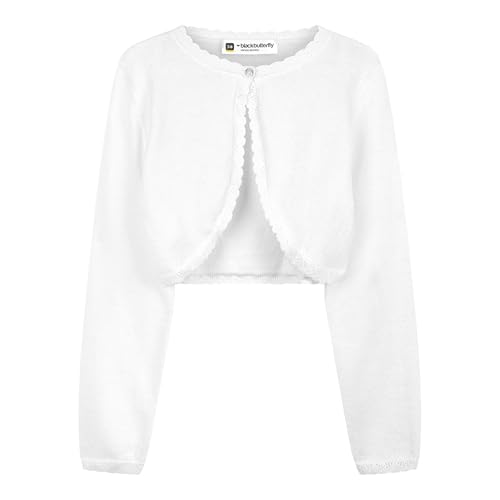 BlackButterfly Mädchen Langarm Bolero Funkeln Strickjacke Kinder (Weiß - Holografisches Funkeln, 11-12 Years) von BlackButterfly