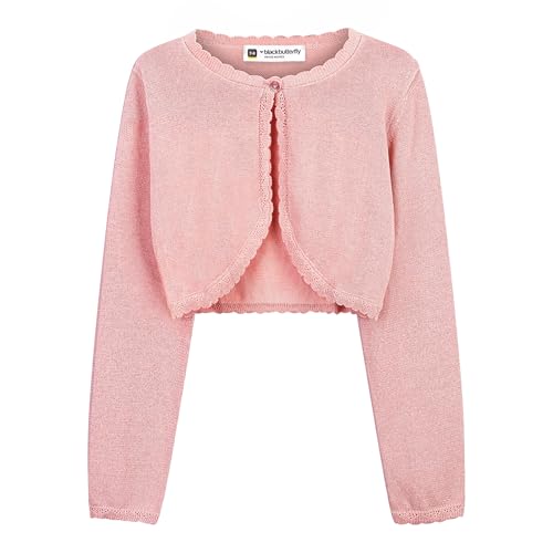 BlackButterfly Mädchen Langarm Bolero Funkeln Strickjacke Kinder (Zartrosa, 11-12 Years) von BlackButterfly