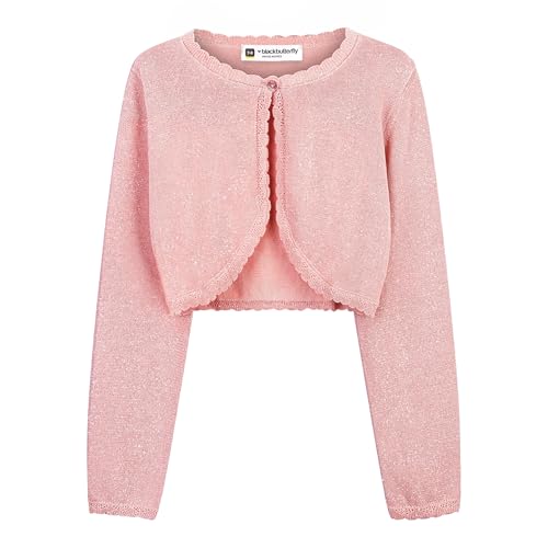 BlackButterfly Mädchen Langarm Bolero Funkeln Strickjacke Kinder (Zartrosa, 3-4 Years) von BlackButterfly