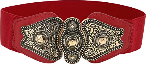 BlackButterfly Vintage Weit Elastisch Dehnbar Antik Schnalle Gürtel (Rot, M) von BlackButterfly