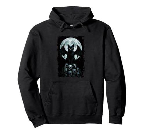 Schwarze Katze Fledermaus Halloween Goth Totenköpfe Mond Mama Papa Pullover Hoodie von BlackCatAxis1