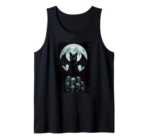 Schwarze Katze Fledermaus Halloween Goth Totenköpfe Mond Mama Papa Tank Top von BlackCatAxis1