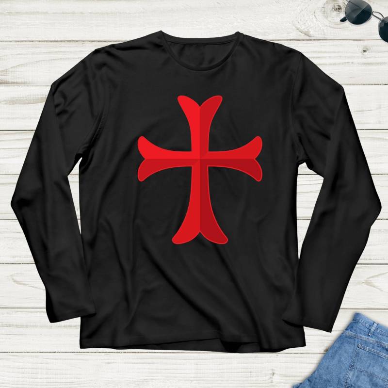 Knights Templar Tempelritter Rot Kreuz Langarm Shirt Mittelalterliches Christliches Geschenk von BlackCatStyles