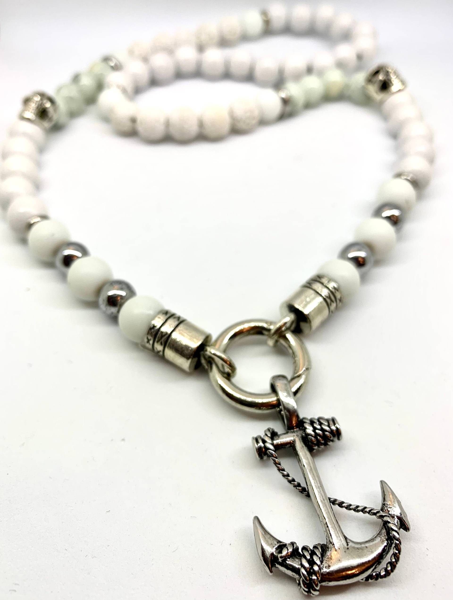 Weiße Perlenkette Mit Silberfarbenem Anker | Piraten-Kette Rocker-Schmuck Biker-Schmuck Wikinger-Schmuck Weiße Perlenkette Mit Silberfarbenem Anker | Piraten-Kette Rocker-Schmuck Biker-Schmuck Wikinger-Schmuck von BlackCherryPearlz