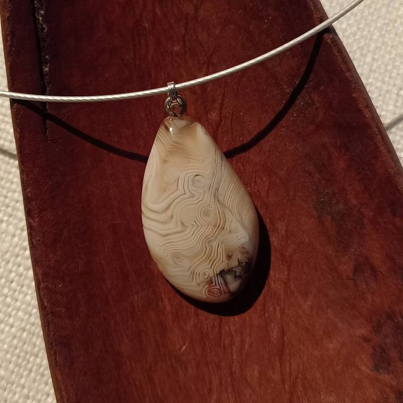 Achat Edelstein Anhänger Mit Silberstift, Schmuckstein Aus Marokko, 6.7 Gramm von BlackForestRockShop