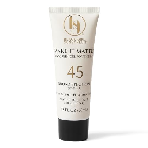 BLACK GIRL SUNSCREEN Make It Matte Spf 45, transparenter Gesichts-Sonnenschutz, ohne weiße Rückstände, breites Spektrum, mattes Finish, vegan (mit schwarzem U-Gold-Kappe) von BlackGirlSunscreen