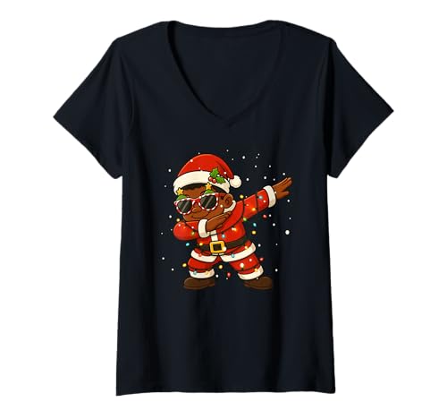 Damen Lustiges schwarzes Kind Merry Christmas Dabbing Santa Xmas Jungen Mädchen T-Shirt mit V-Ausschnitt von BlackKidAxis1