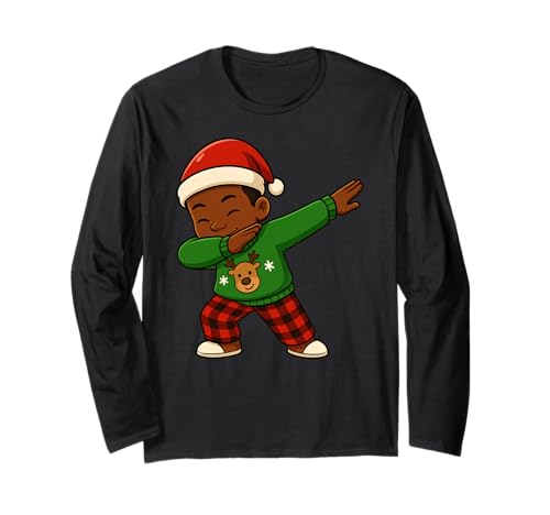 Lustiges schwarzes Kind Dabbing Merry Christmas Santa Xmas Jungen Mädchen Langarmshirt von BlackKidAxis1