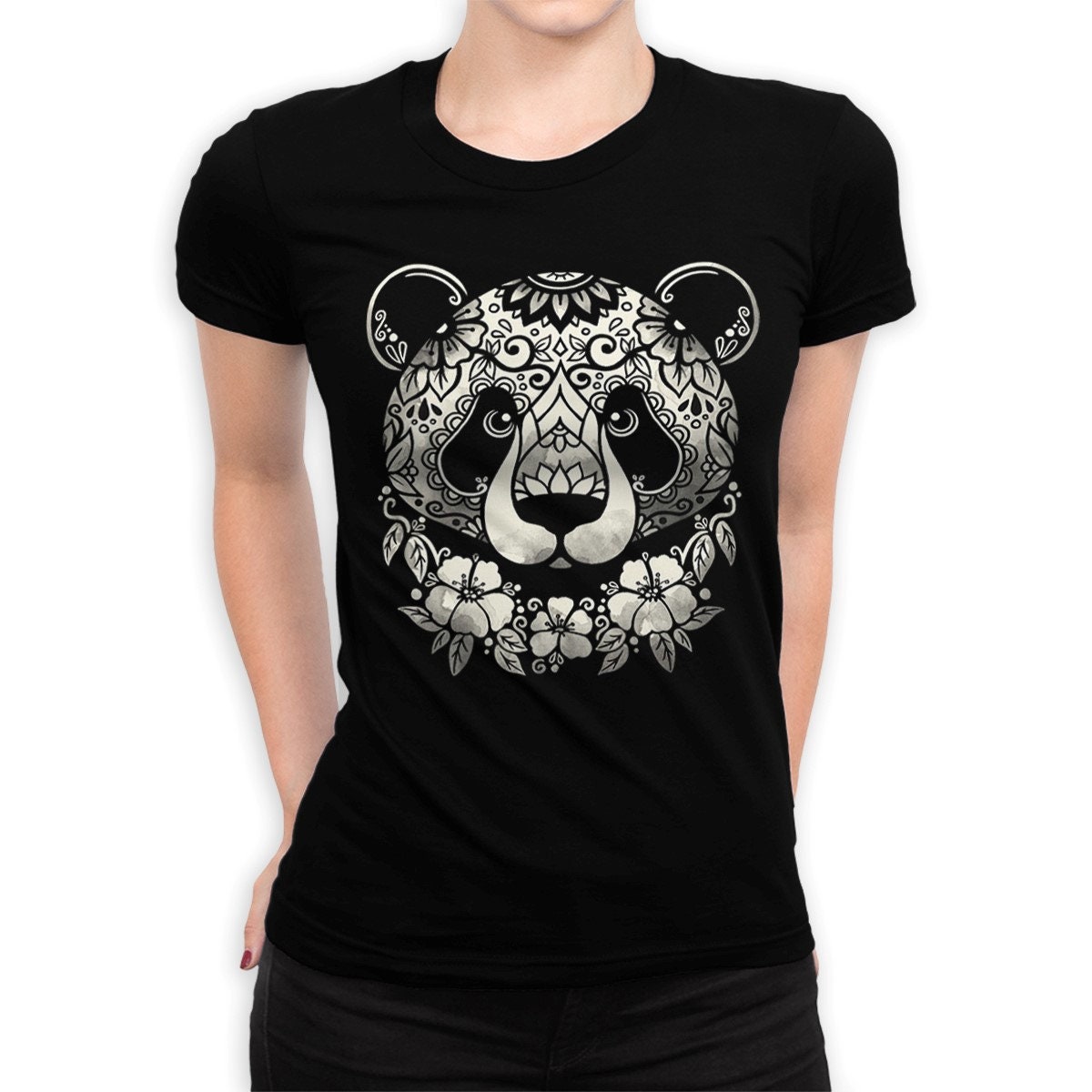 Blumen Panda Art T-Shirt/Herren Damengrößen 100% Baumwolle | Blc-109 von BlackLodgeCo