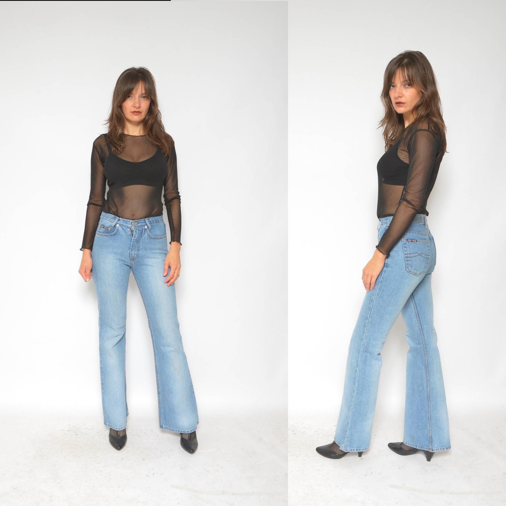 Ausgestellte Jeans/Vintage 00Er High Waist Stone Light Wash Denim Hose - Größe Klein von BlackPaganVintage