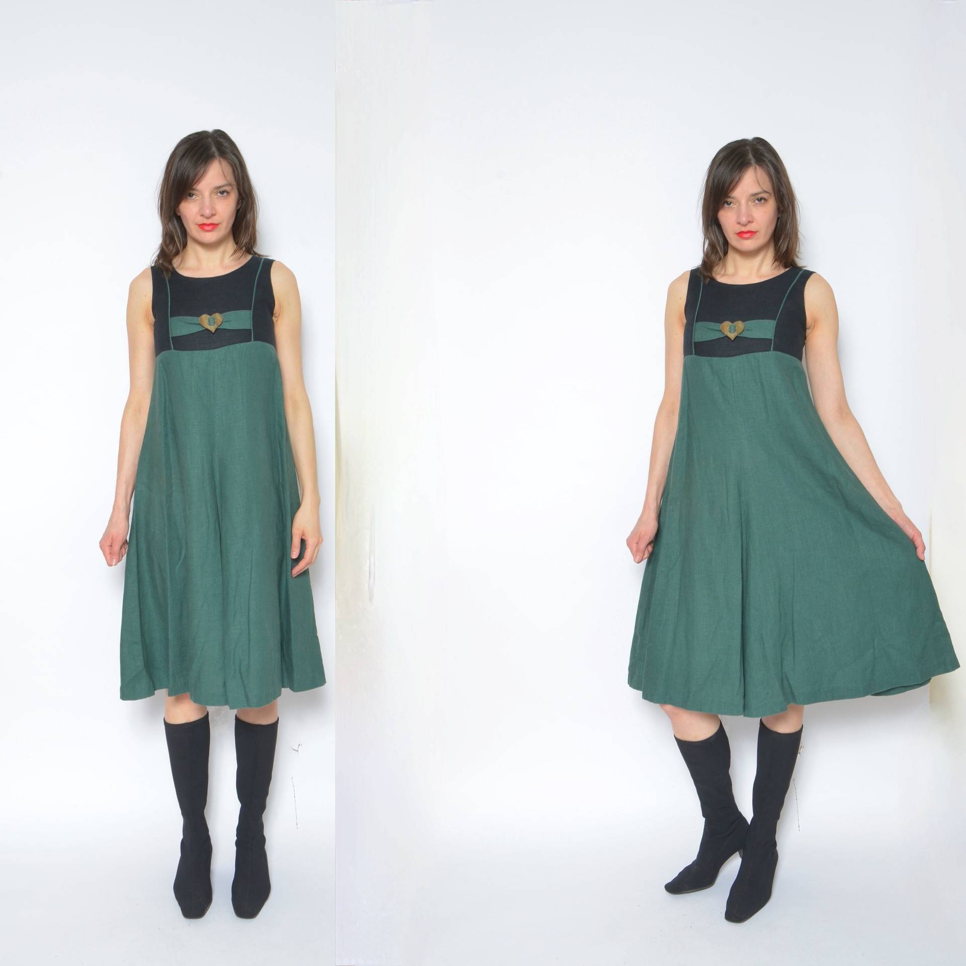 Folk Leinen Kleid/Vintage 90Er Jahre Ärmellose Farbblockierung Balg Das Knie Sommerkleid - Größe Extra Klein von BlackPaganVintage