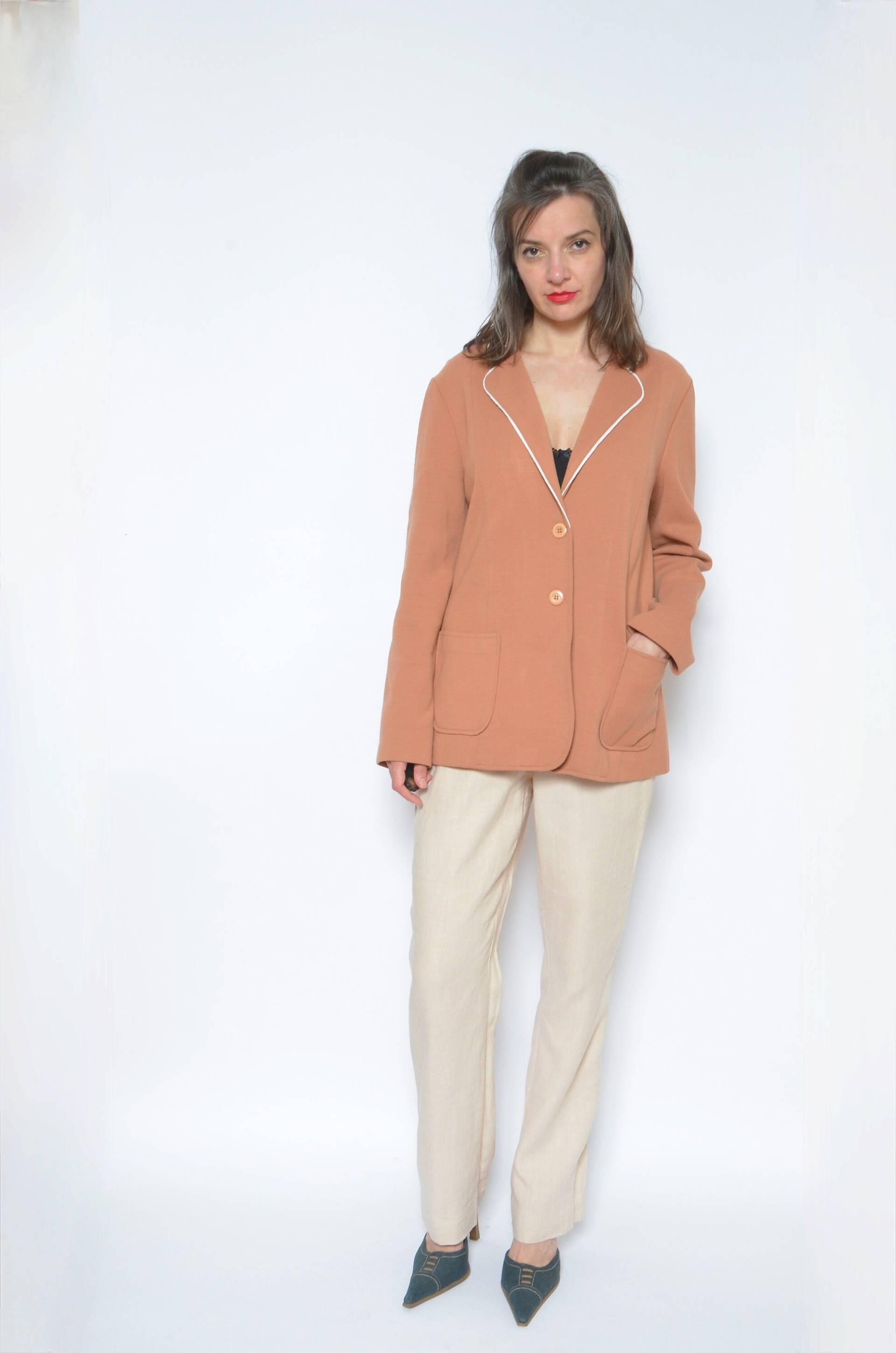 Oversized Button Blazer/Vintage 80Er Große Tasche Tan Light Jacke - Größe Medium von BlackPaganVintage