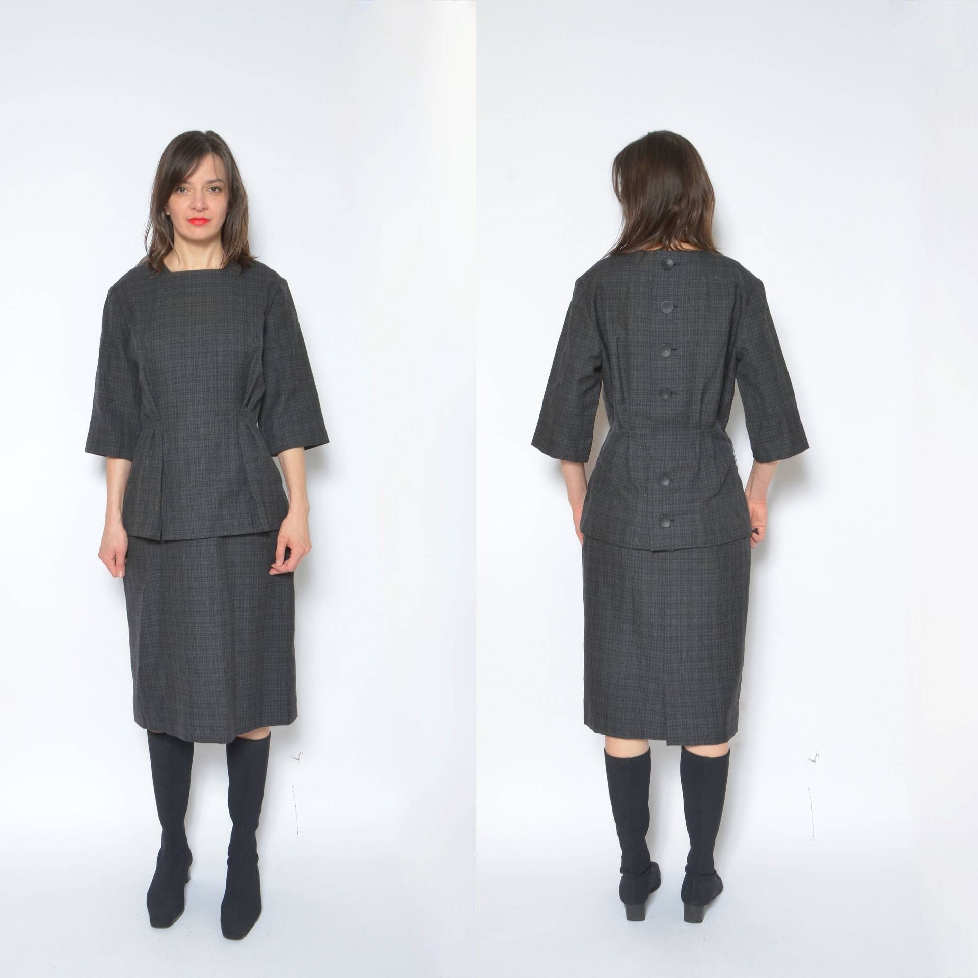 Wolle Taillenkleid/Vintage 70Er Tweed Halbarm Midi Winterkleid Mit Rückenknöpfen - Größe Groß von BlackPaganVintage