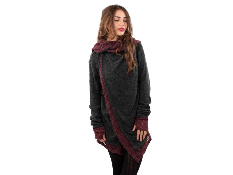 Anthrazit Spitze Häkeln Hippie Cardigan, Psy Trance Jacke, Boho Gestrickt Wrap von BlackPearlBanyanTree