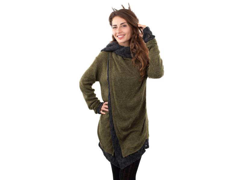 Grüne Spitze Häkeln Kapuze Hippie Cardigan, Psy Trance Jacke, Boho Strick Wrap von BlackPearlBanyanTree