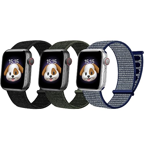 BlackPro Apple Watch-Armband für Kinder, atmungsaktiv, weiches Nylon-Armband für Jungen und Mädchen, 45 mm (38/40/41 mm, Schwarz und Nachtblau Armeegrün en) von BlackPro