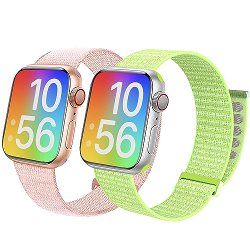 BlackPro Apple Watch-Armband für Kinder, atmungsaktiv, weiches Nylon-Armband für Jungen und Mädchen, kompatibel mit Apple Watch Series 7/6/5/4/3/2/1/SE, 38 mm, 40 mm, 42 mm, Lingt), LingtPink Grün) von BlackPro