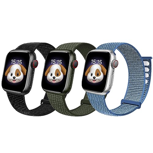 BlackPro Apple Watch-Armband für Kinder, atmungsaktiv, weiches Nylon-Armband für Jungen und Mädchen, kompatibel mit Apple Watch Series 7/6/5/4/3/2/1/SE, 38 mm, 45 mm (38/40/41 mm, Schwarz) Armeegrün) von BlackPro