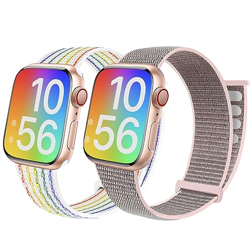 BlackPro Apple Watch-Armband für Kinder, atmungsaktiv, weiches Nylon-Armband für Jungen und Mädchen, kompatibel mit Apple Watch Series 7/6/5/4/3/2/1/SE, 45 mm (38/40/41 mm, Regenbogen und Sandrosa) von BlackPro