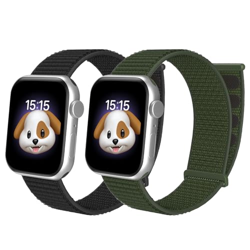 BlackPro Apple Watch-Armband für Kinder, atmungsaktiv, weiches Nylon-Armband für Jungen und Mädchen, kompatibel mit Apple Watch Series 7/6/5/4/3/2/1/SE, 45 mm (38/40/41 mm, schwarz und Armeegrün) ) von BlackPro