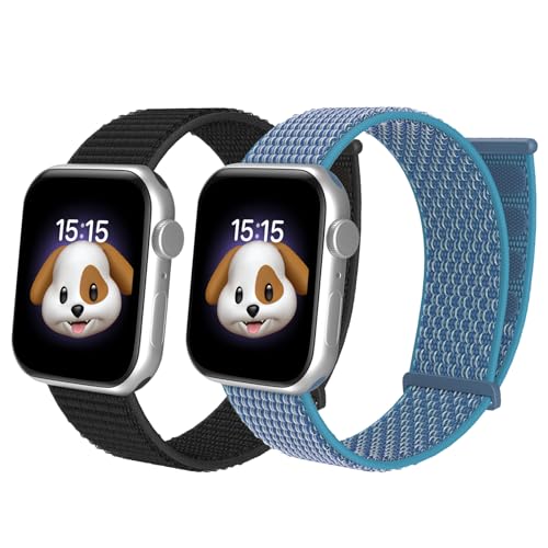 BlackPro Apple Watch-Armband für Kinder, atmungsaktiv, weiches Nylon-Armband für Jungen und Mädchen, kompatibel mit Apple Watch Series 7/6/5/4/3/2/1/SE, 45 mm (38/40/41 mm, schwarz und meerblau) von BlackPro