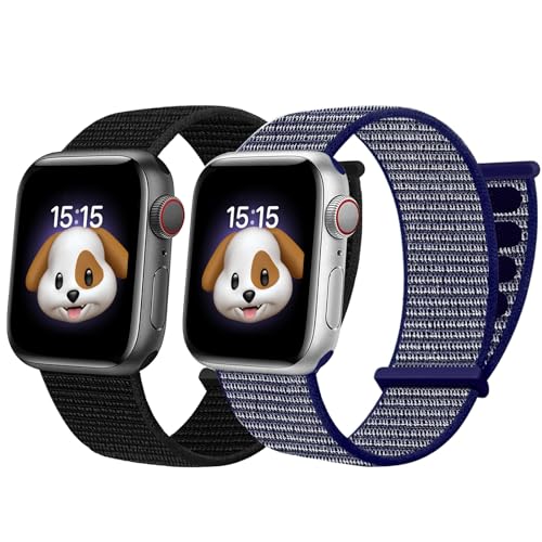 BlackPro Apple Watch-Armband für Kinder, atmungsaktiv, weiches Nylon-Schlaufenarmband für Jungen und Mädchen, kompatibel mit Apple Watch Serie 7/6/5/4/3/2/1/SE, 38 mm, 44 mm, 45 mm (schwarz und blau) von BlackPro