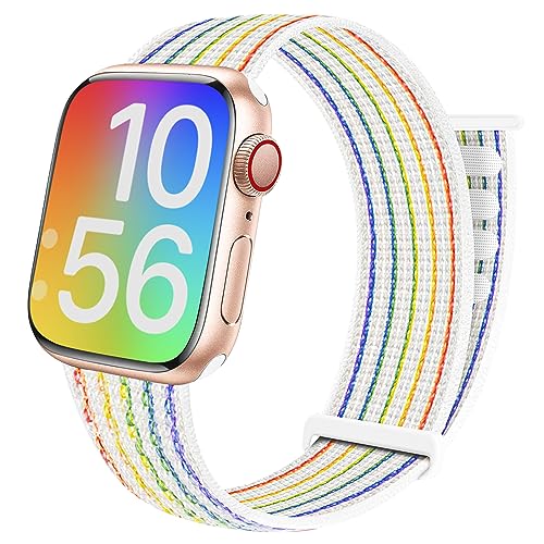 BlackPro Apple Watch-Armband für Kinder, atmungsaktiv, weiches Nylon-Schlaufenarmband für Jungen und Mädchen, kompatibel mit Apple Watch Serie 7/6/5/4/3/2/1/SE, 45 mm (38/40/41 mm, Regenbogenfarben) von BlackPro