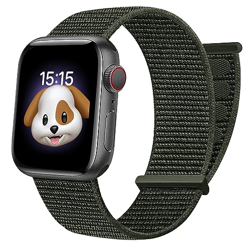 BlackPro Apple Watch-Armband für Kinder, atmungsaktiv, weiches Nylon-Schlaufenarmband für Jungen und Mädchen, kompatibel mit Apple Watch Series 7/6/5/4/3/2/1/SE, 38 mm, 45 mm (42/44/45 mm, Armeegrün) von BlackPro