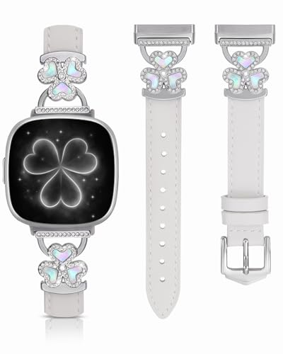 Lederbänder kompatibel mit Fitbit Versa 4/Fitbit Versa 3/Fitbit Sense/Sense 2 für Damen, schlankes Lederarmband mit Designer-Schnalle mit drei Herzen, Schnalle für Fitbit Versa 4 Band (Starlight Lederbänder kompatibel mit Fitbit Versa 4/Fitbit Versa 3/Fitbit Sense/Sense 2 für Damen, schlankes Lederarmband mit Designer-Schnalle mit drei Herzen, Schnalle für Fitbit Versa 4 Band (Starlight von BlackPro
