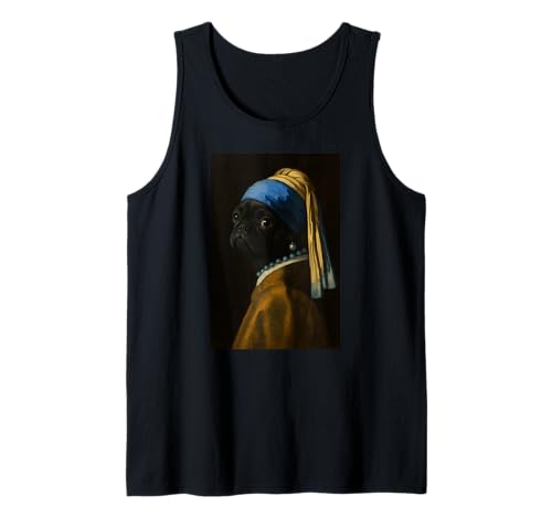 Schwarzer Mops Hund Mädchen Perle Ohrmalerei Mama Papa Kinder Tank Top von BlackPugAxis1