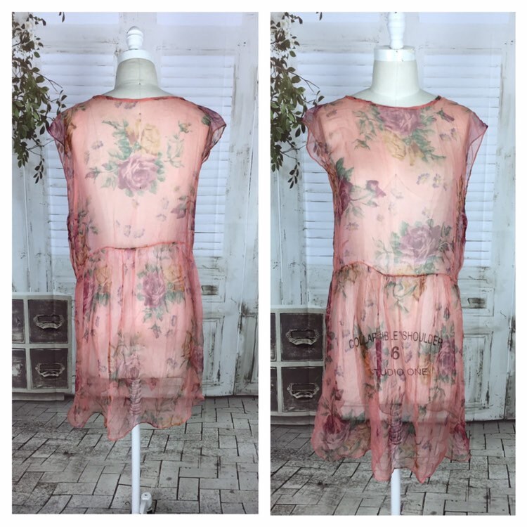 Original 1920Er Jahre Rosa Floral Vintage Georgette Kleid von BlackSheepAntiquesUK