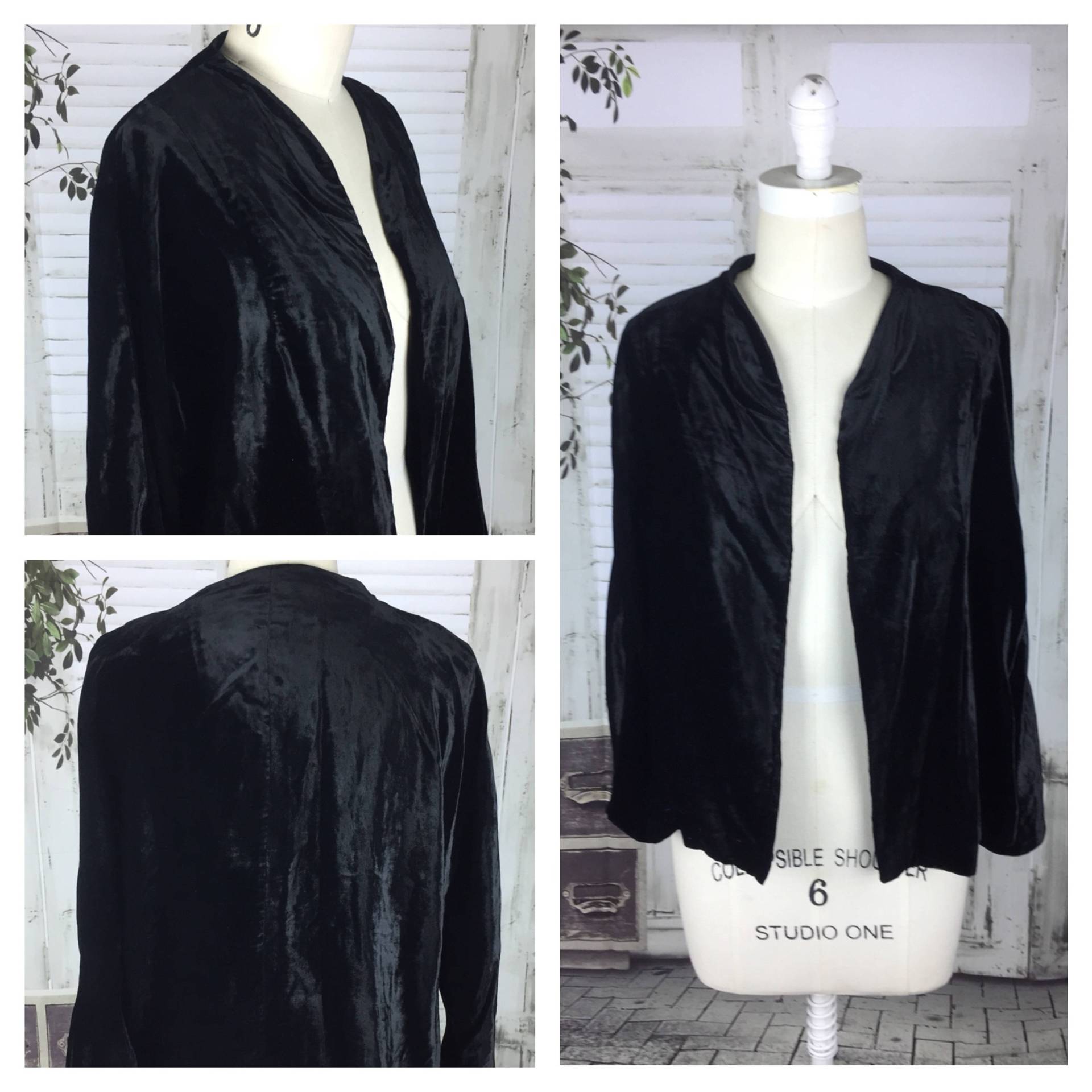 Origjnal Vintage 1930 Schwarz Samt Jacke von BlackSheepAntiquesUK