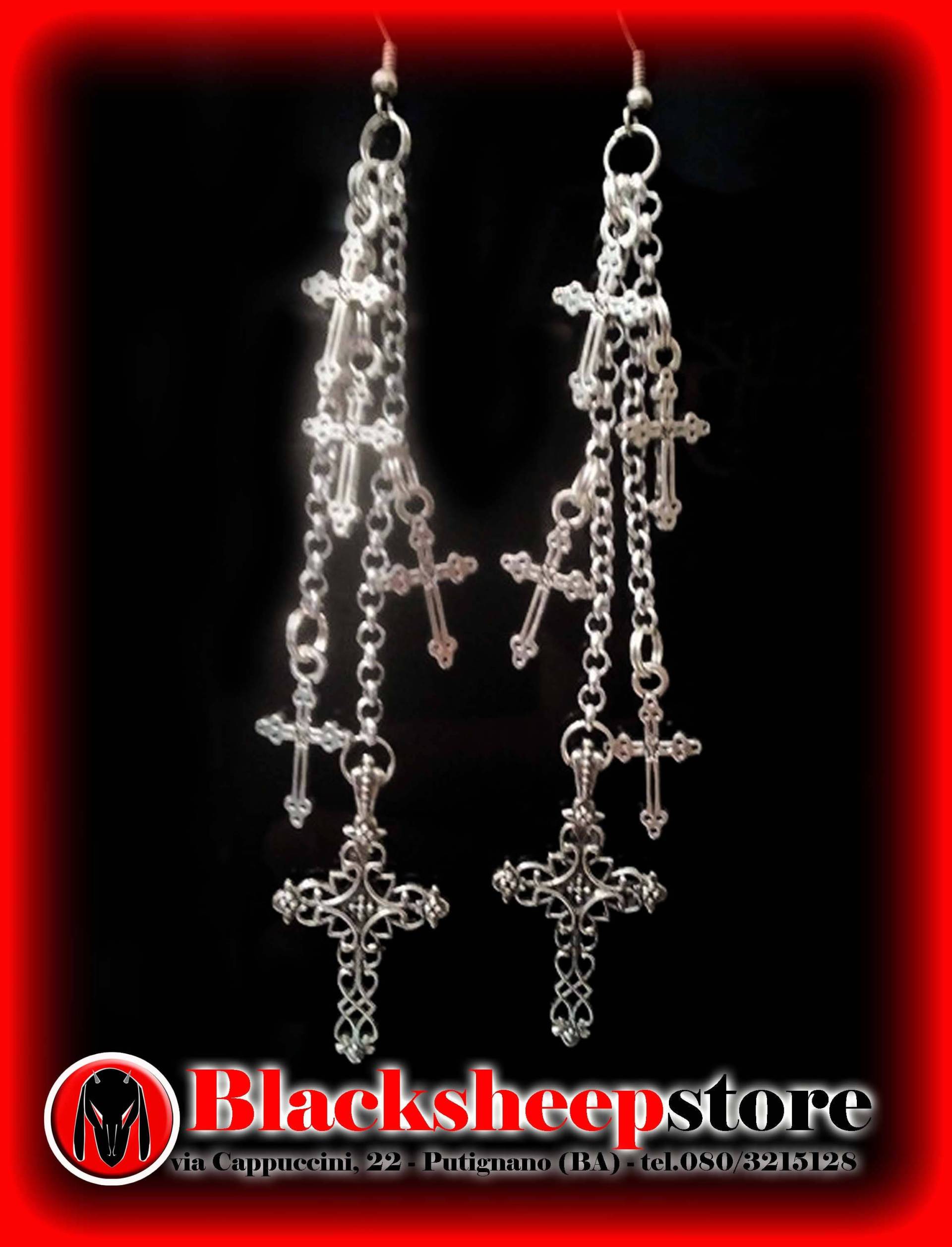 Anhänger Ohrringe Mit Ketten Und Kreuze /Kreuze Schädel Länge 12 cm Gothic Kreuz Dunklen Punk Metall von BlackSheepItaly