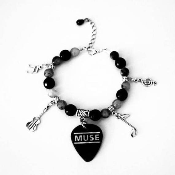 Armband Handgefertigt Mit Edelstein-Schmuck, Charms Und Benutzerdefinierte Plektrum, Rock, Band, Logo, Metall von BlackSheepItaly