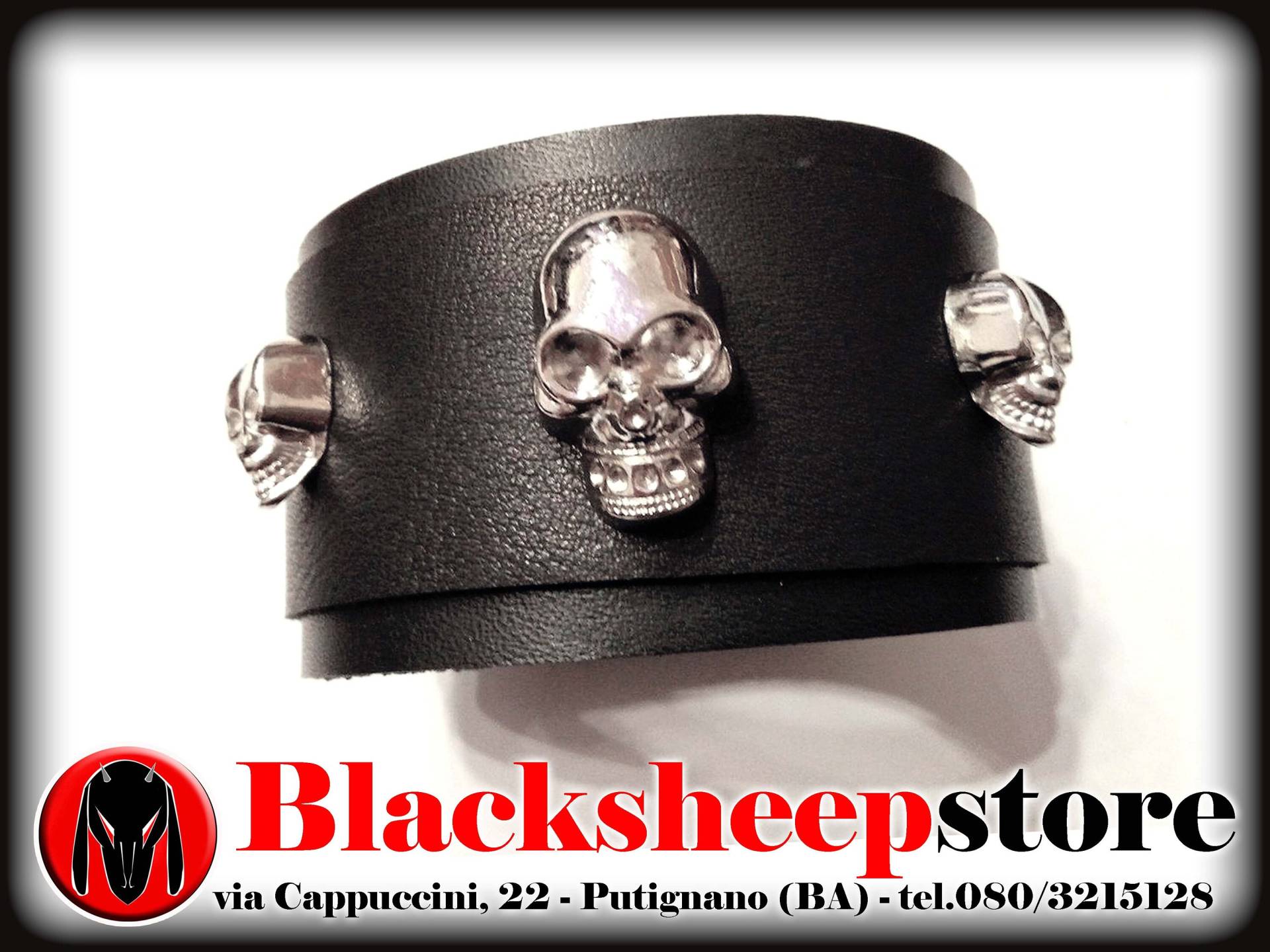 Lederarmband Skull in Italien Schädel Breite cm4 Verschiedenen Farben Auf Anfrage Zur Verfügung Gestellt von BlackSheepItaly