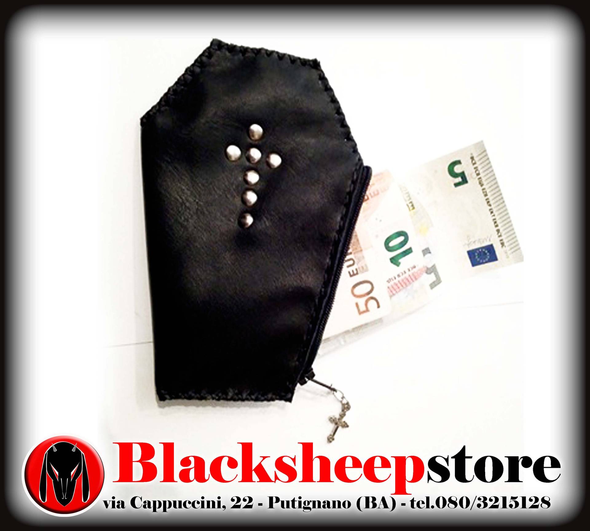 Sarg Geldbeutel/Geldbörsen Sarg, Aus Echtem Leder Gefertigt, Von Hand Nähen Zentrale Kreuz Mit Nieten, Geschenk Für Halloween von BlackSheepItaly