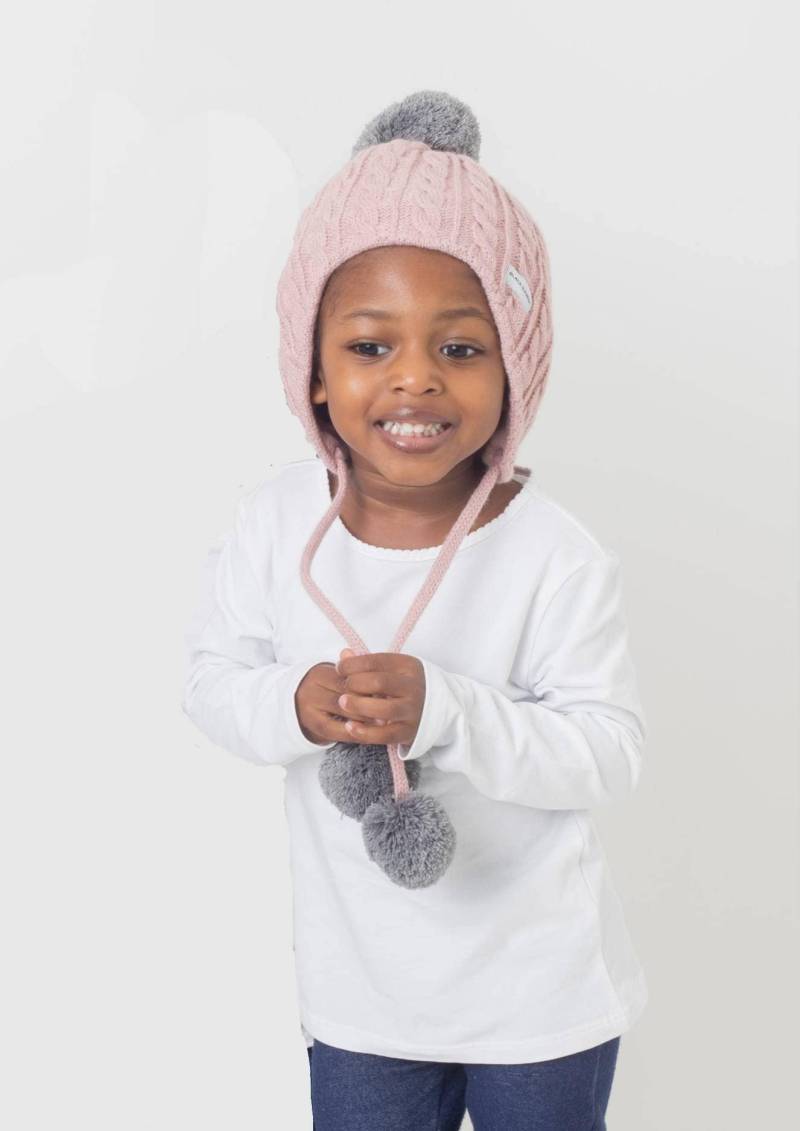 Ohrenliebende Satin Gefütterte Beanie in Rosa Und Grau - Kind 2-5 Jahre von BlackSunriseUK